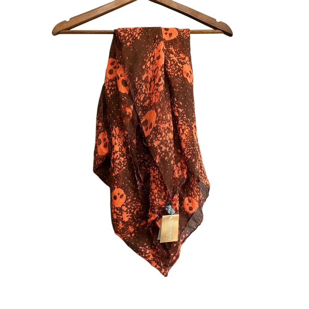 Francescas Collection Skull Scarf Brown Orange Lightweight Lightweight Polyester